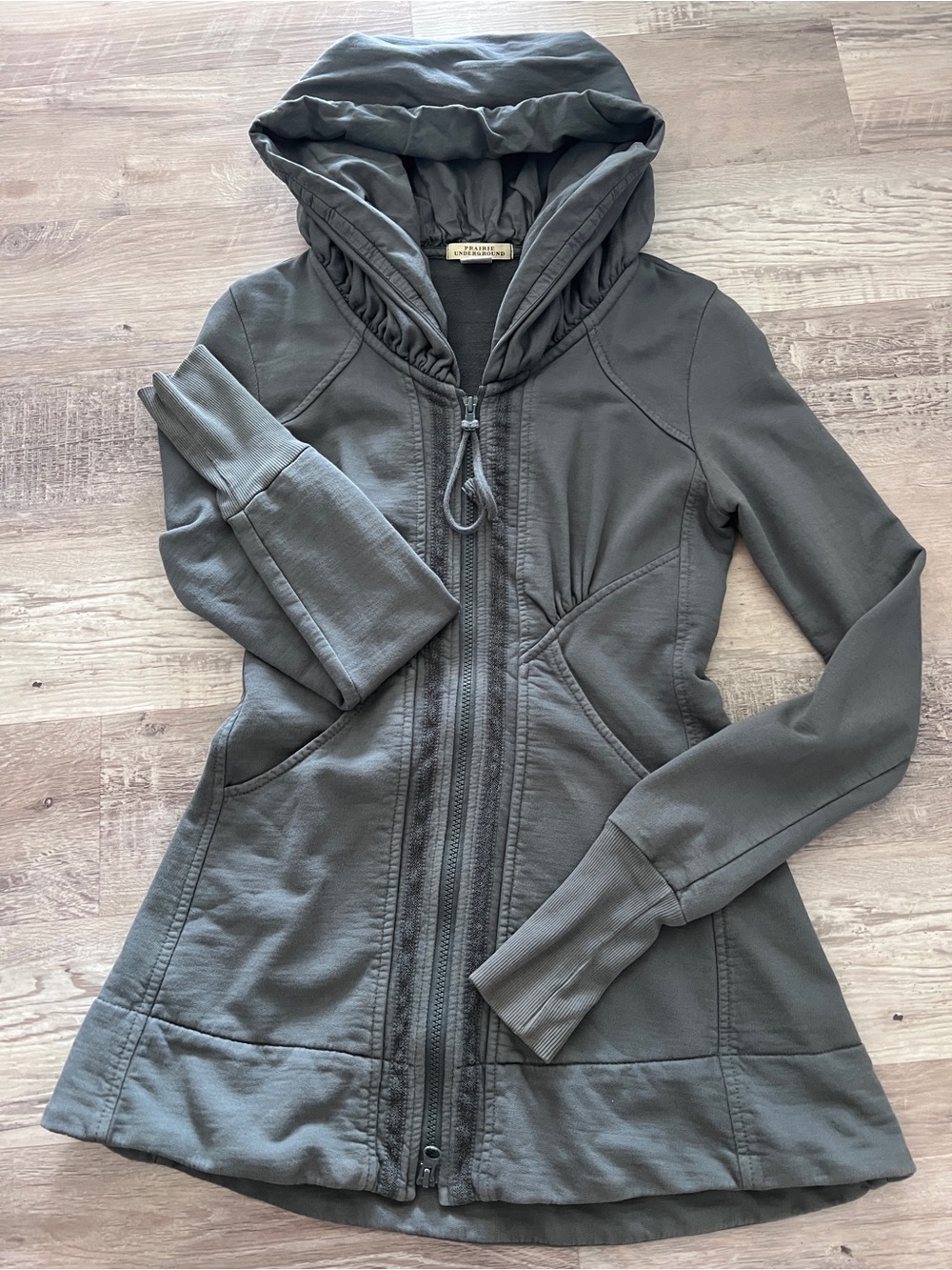 Prairie Underground Women Gray 100% Organic Cotton Zip Up Cloak Hoodie Jacket XS